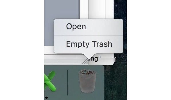 Mac의 휴지통 비우기 옵션 스크린샷