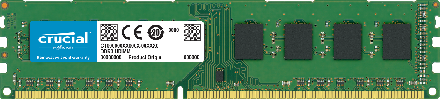 흰색 배경의 컴퓨터에서 분리된 Crucial RAM 메모리